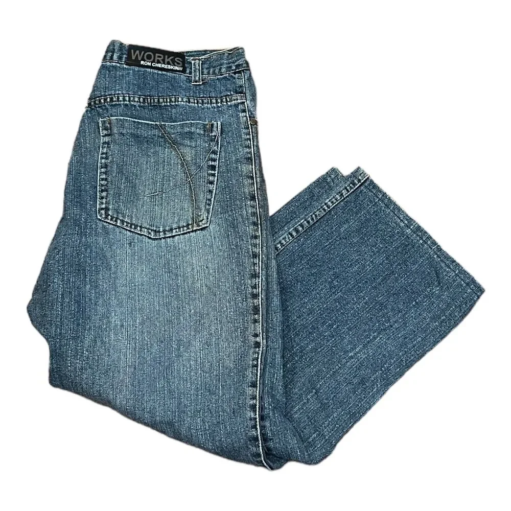 Ron Chereskin Mens Regular Fit Blue Denim Jeans 35x25 High Rise Classic Casual